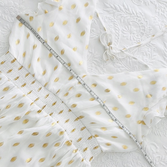 NWOT Lulus Cause to Celebrate White and Gold Dot Ruffled Tiered Midi Dress - Picture 9 of 11